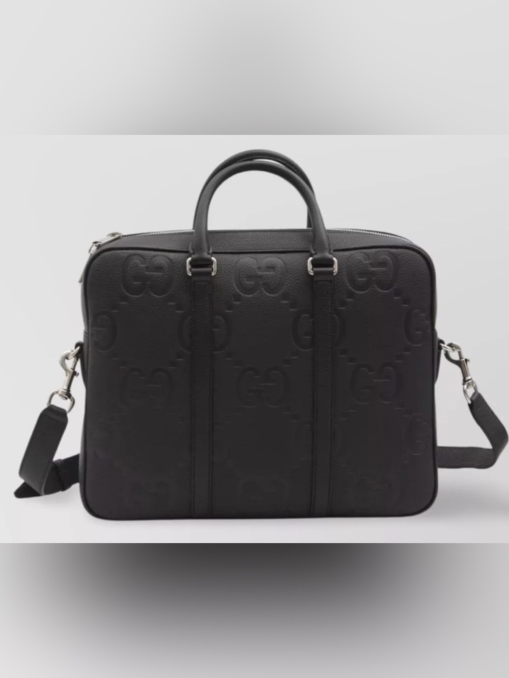 Gucci Black Embossed GG Leather Briefcase with Detachable Strap